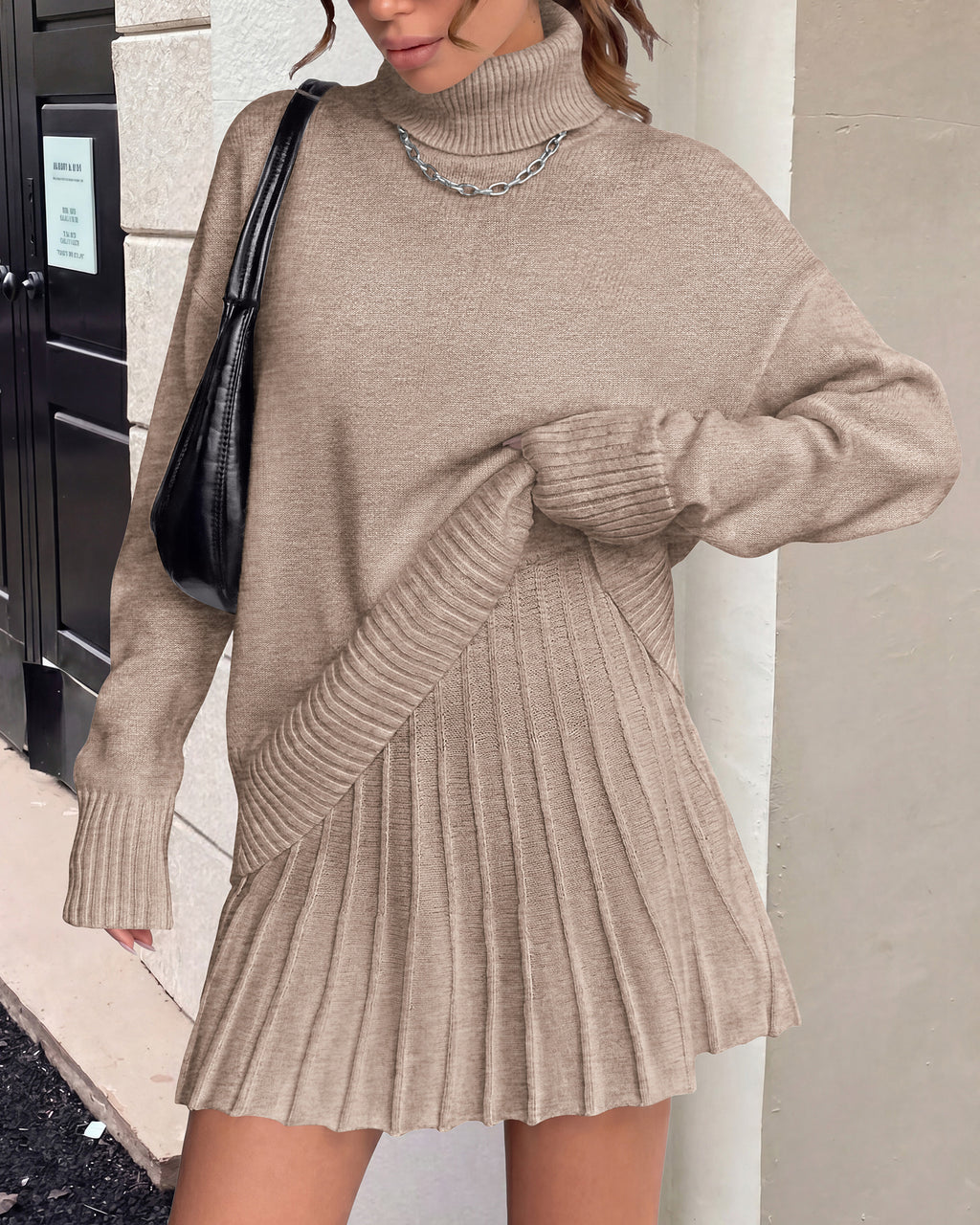 dowerme 2 Piece Sets For Women 2026 Fall Turtleneck Sweater Pleated Mini Skirt Set Cute Winter Clothing Vacation Outfits