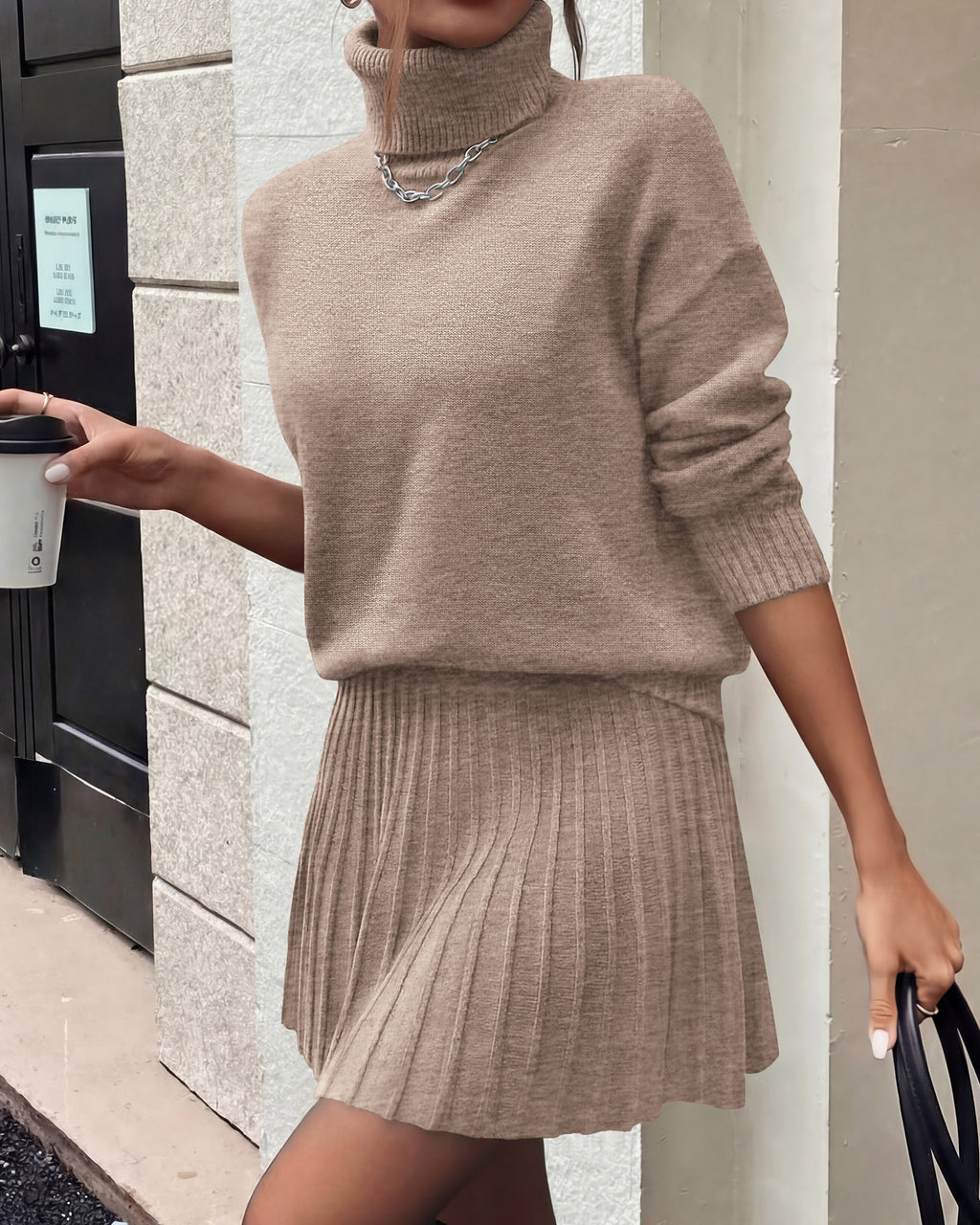 dowerme 2 Piece Sets For Women 2026 Fall Turtleneck Sweater Pleated Mini Skirt Set Cute Winter Clothing Vacation Outfits