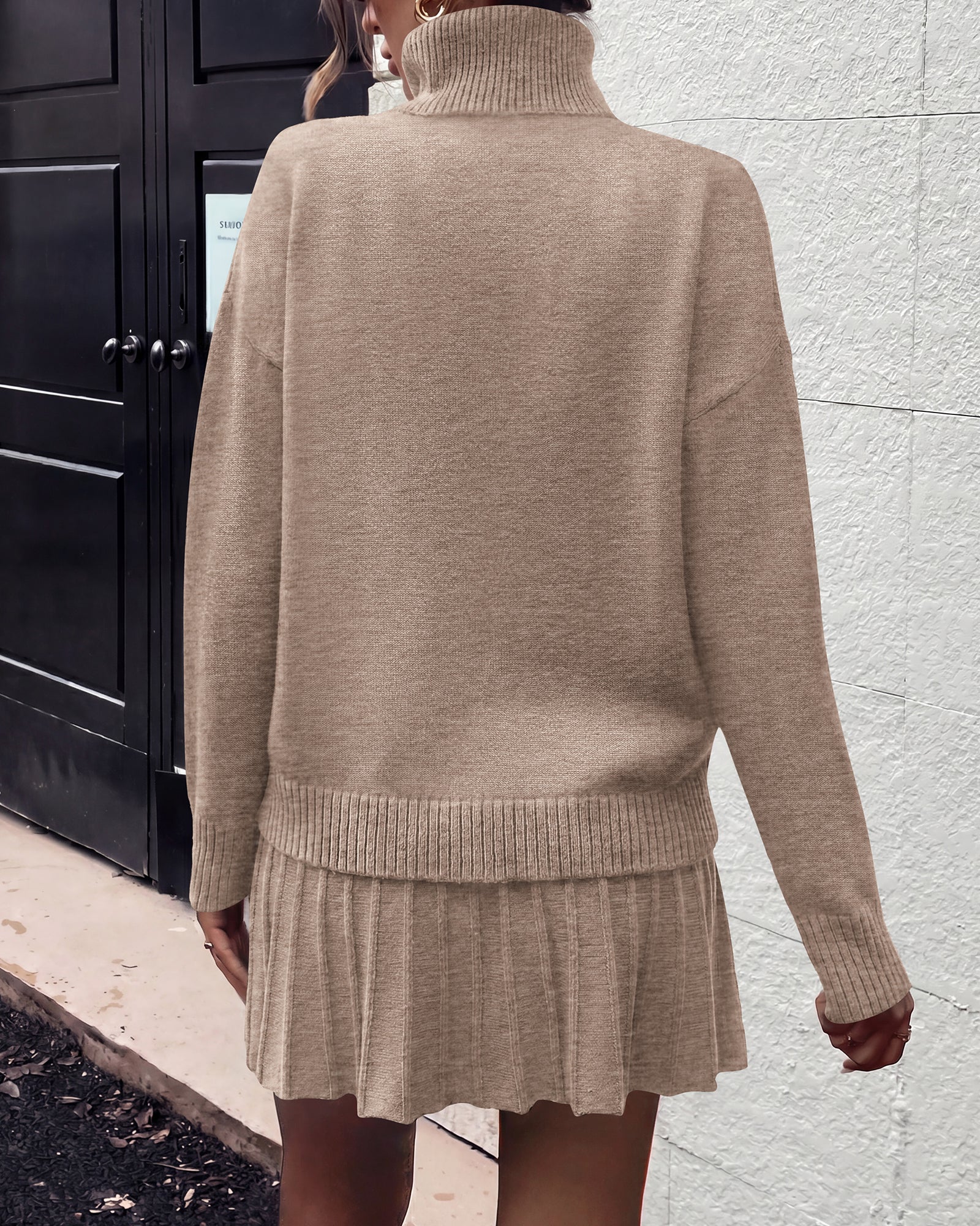 dowerme 2 Piece Sets For Women 2026 Fall Turtleneck Sweater Pleated Mini Skirt Set Cute Winter Clothing Vacation Outfits