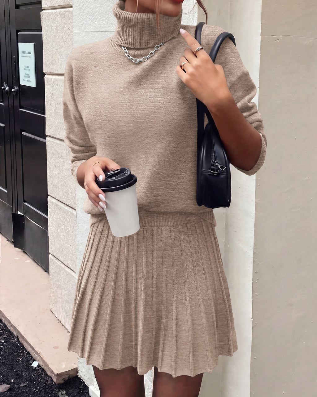 dowerme 2 Piece Sets For Women 2026 Fall Turtleneck Sweater Pleated Mini Skirt Set Cute Winter Clothing Vacation Outfits