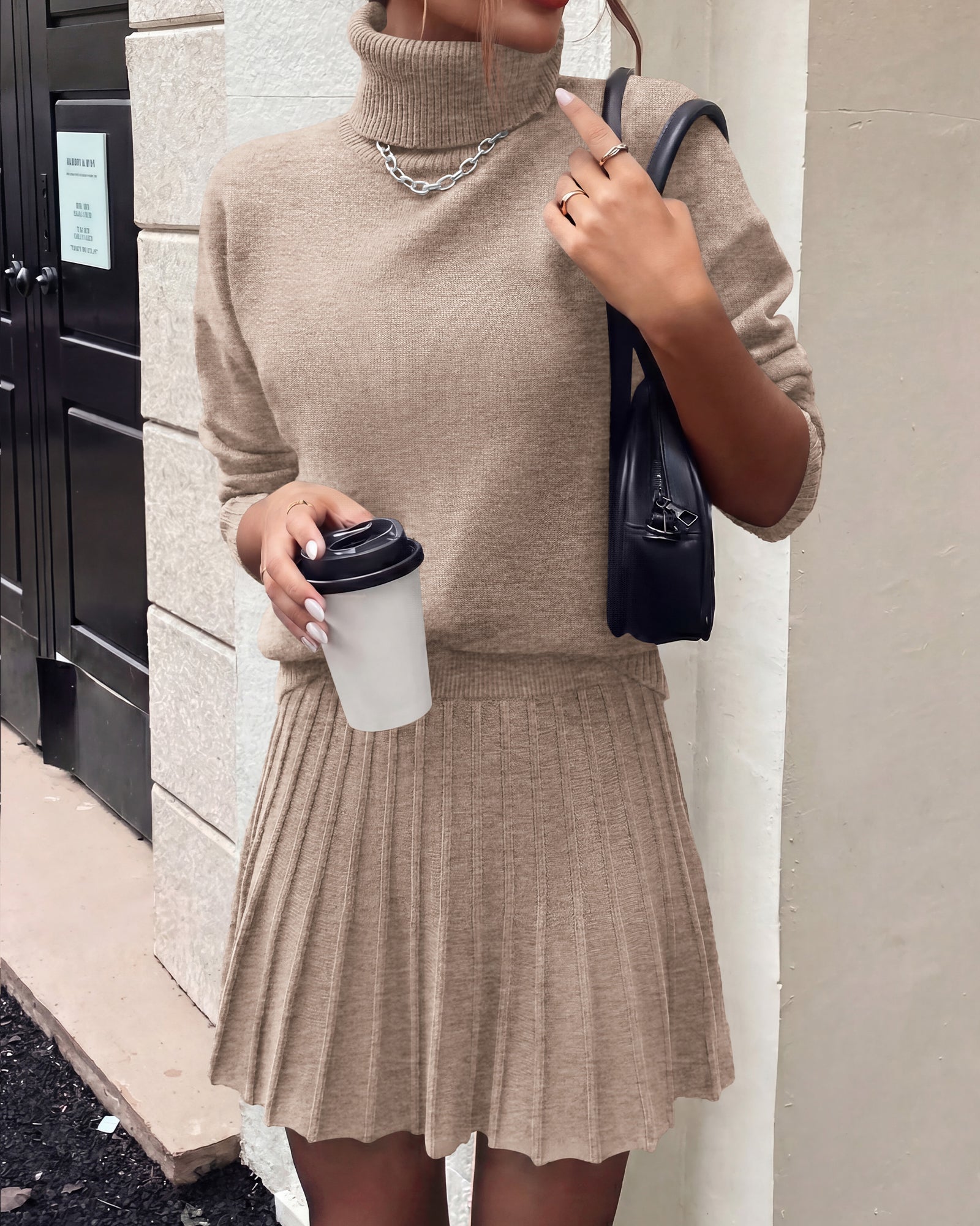 dowerme 2 Piece Sets For Women 2026 Fall Turtleneck Sweater Pleated Mini Skirt Set Cute Winter Clothing Vacation Outfits