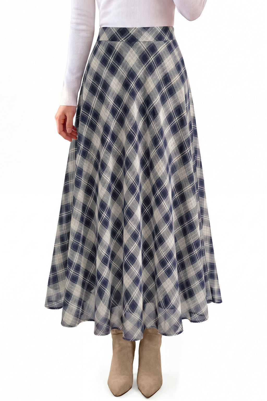 dowerme Casual A-Line Plaid Maxi Skirts for Women Trendy