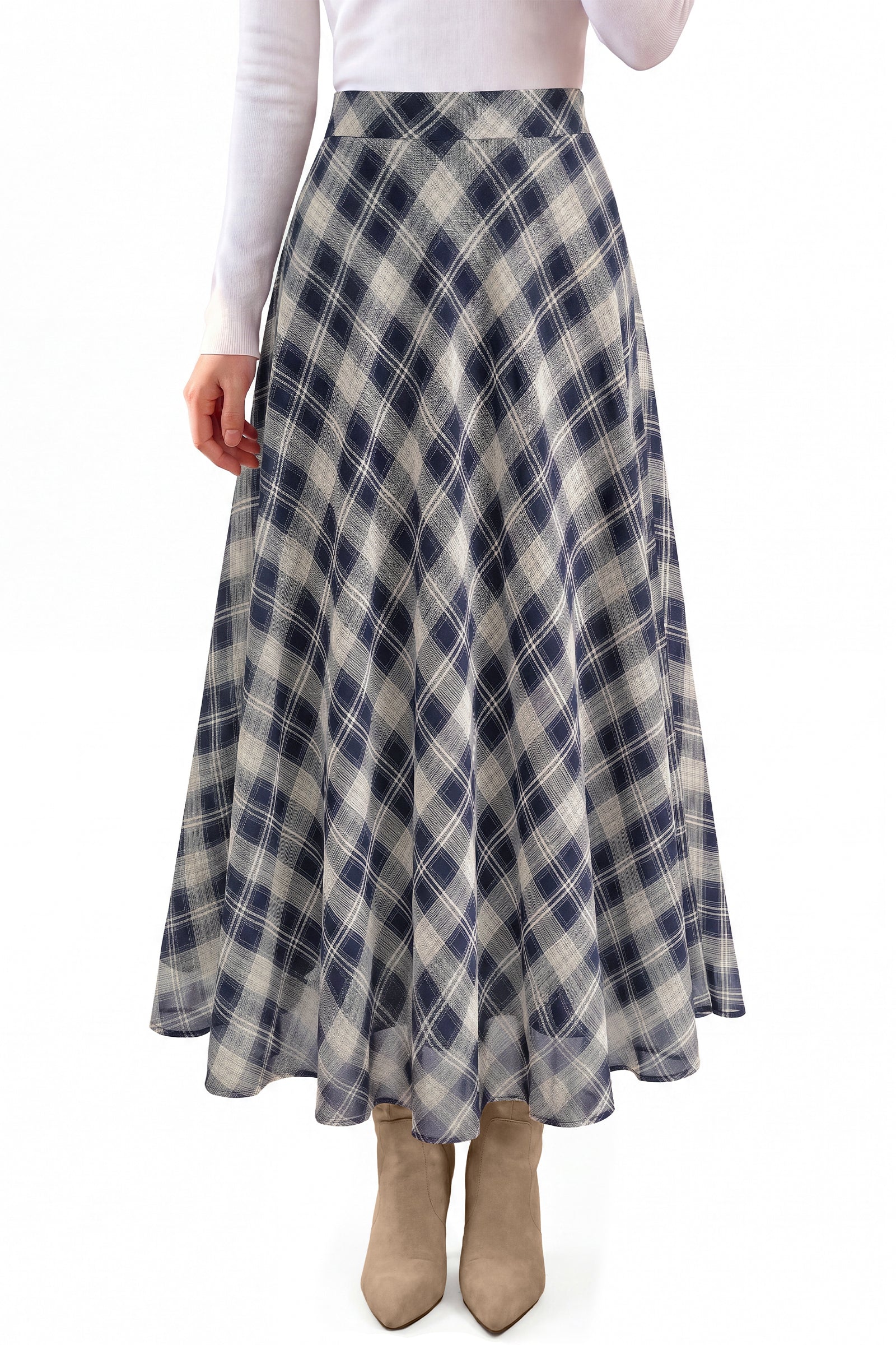 dowerme Casual A-Line Plaid Maxi Skirts for Women Trendy