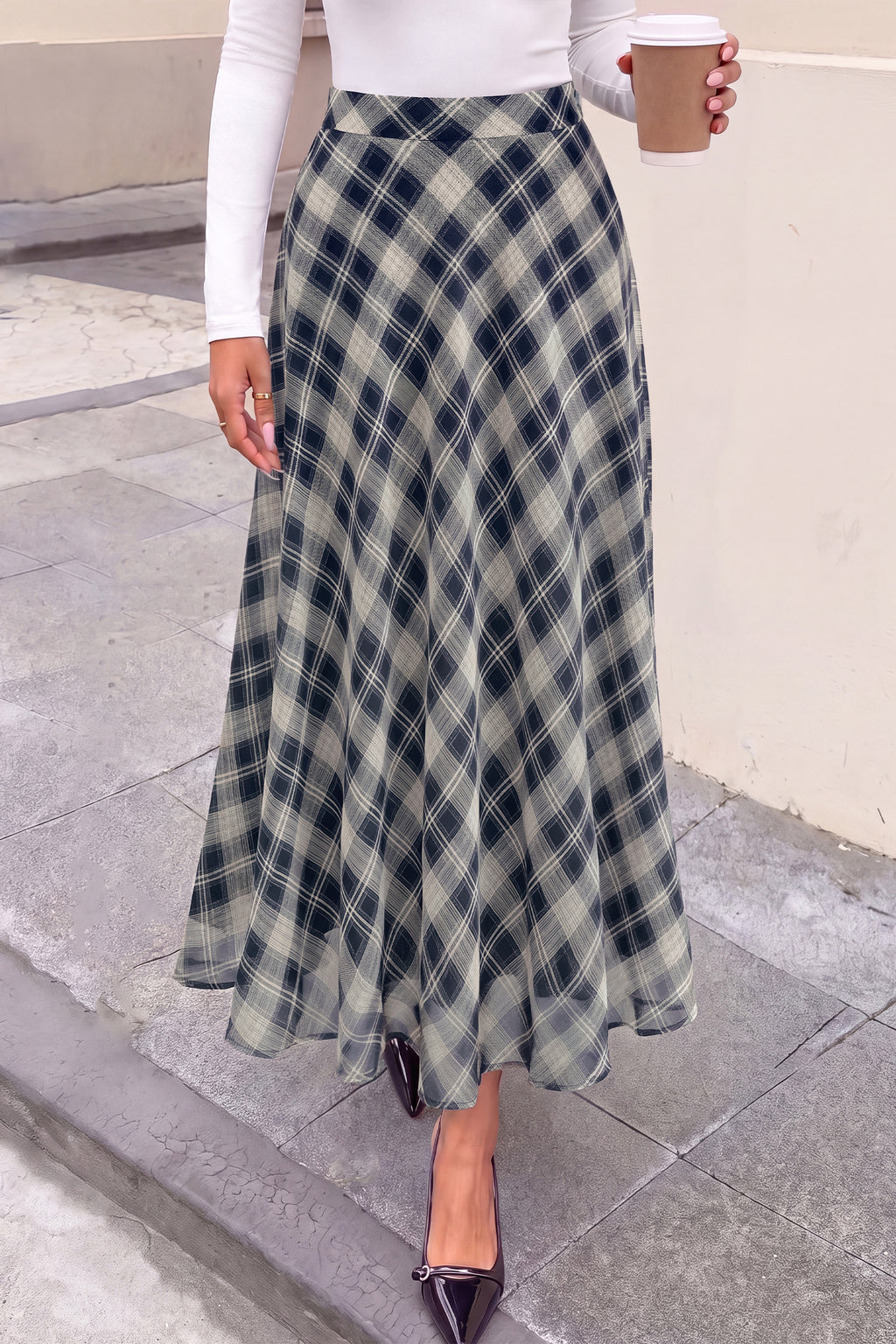 dowerme Casual A-Line Plaid Maxi Skirts for Women Trendy