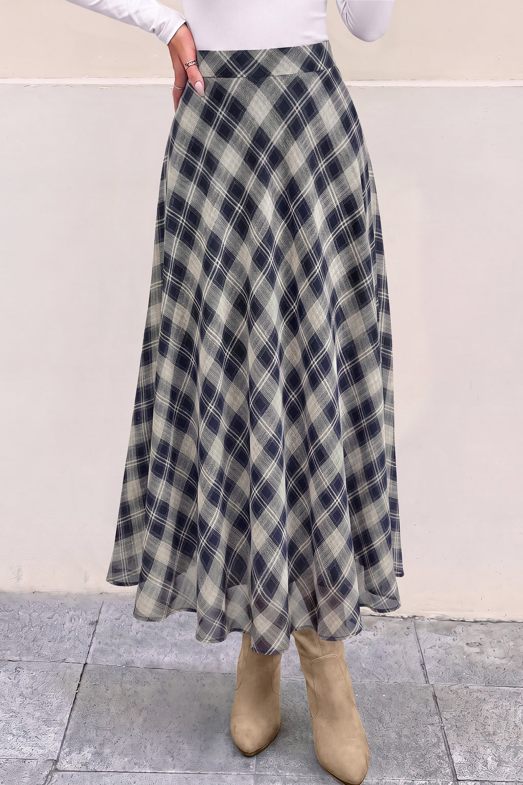 dowerme Casual A-Line Plaid Maxi Skirts for Women Trendy