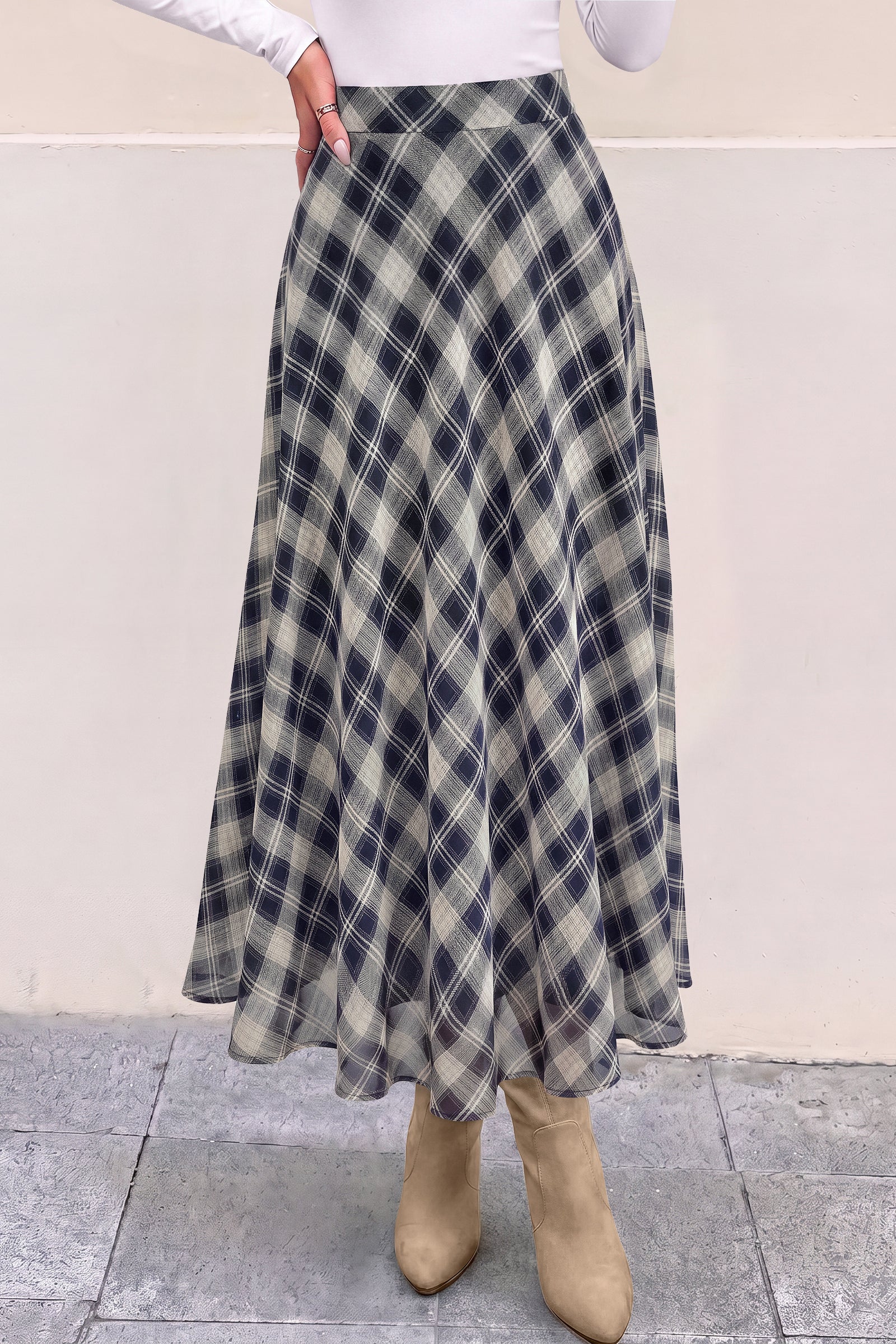 dowerme Casual A-Line Plaid Maxi Skirts for Women Trendy