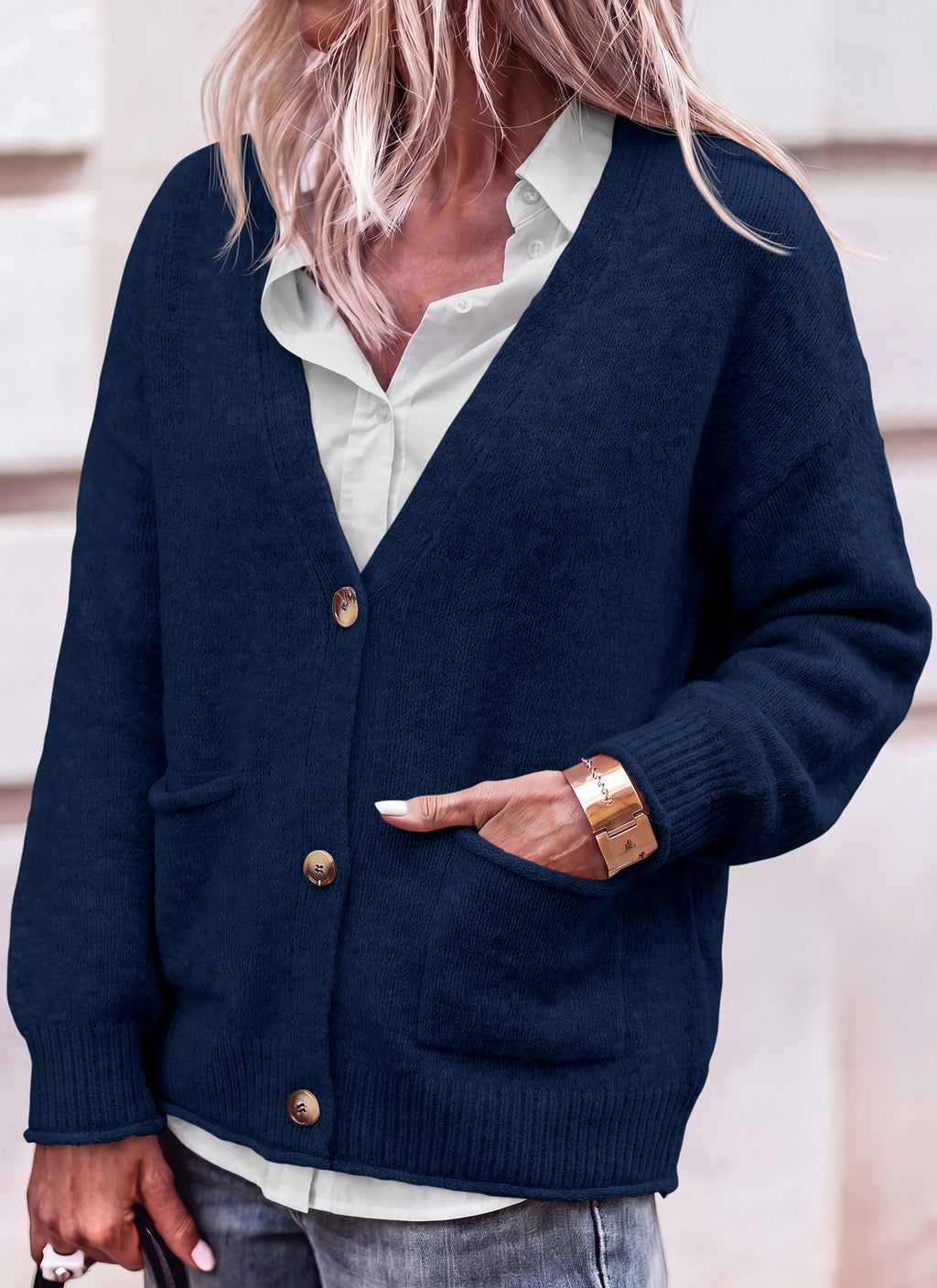 dowerme Women's Casual Button Down Chunky Cropped Cardigan