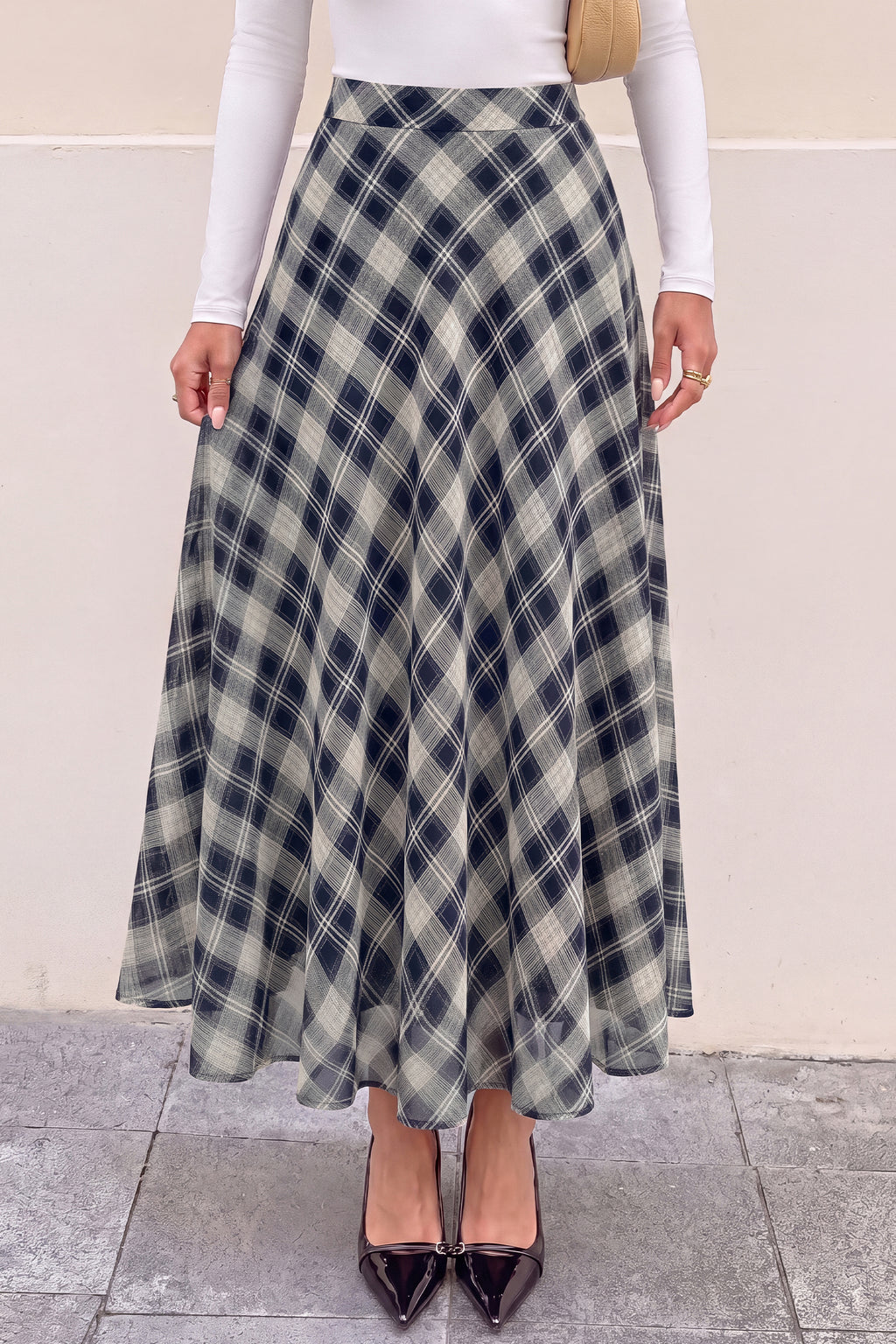 dowerme Casual A-Line Plaid Maxi Skirts for Women Trendy