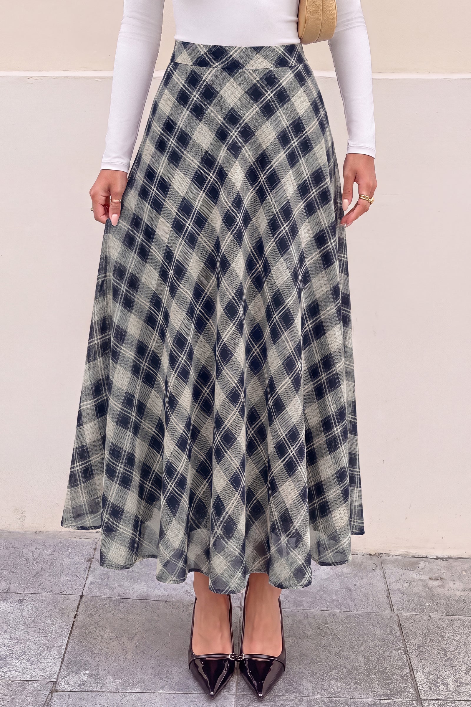dowerme Casual A-Line Plaid Maxi Skirts for Women Trendy