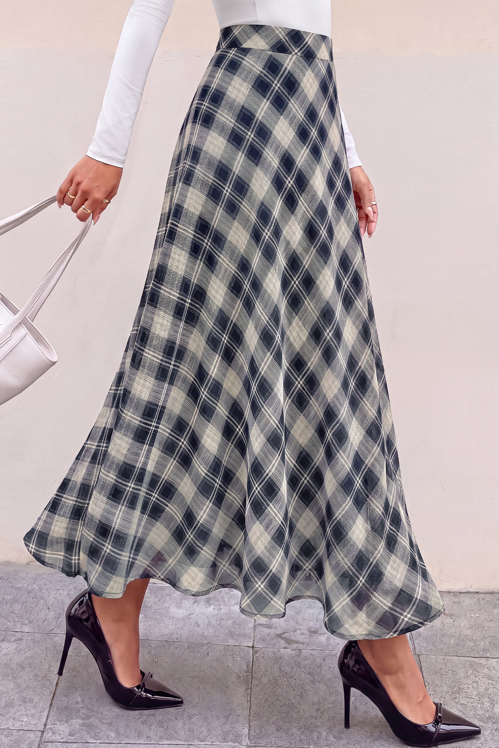 dowerme Casual A-Line Plaid Maxi Skirts for Women Trendy