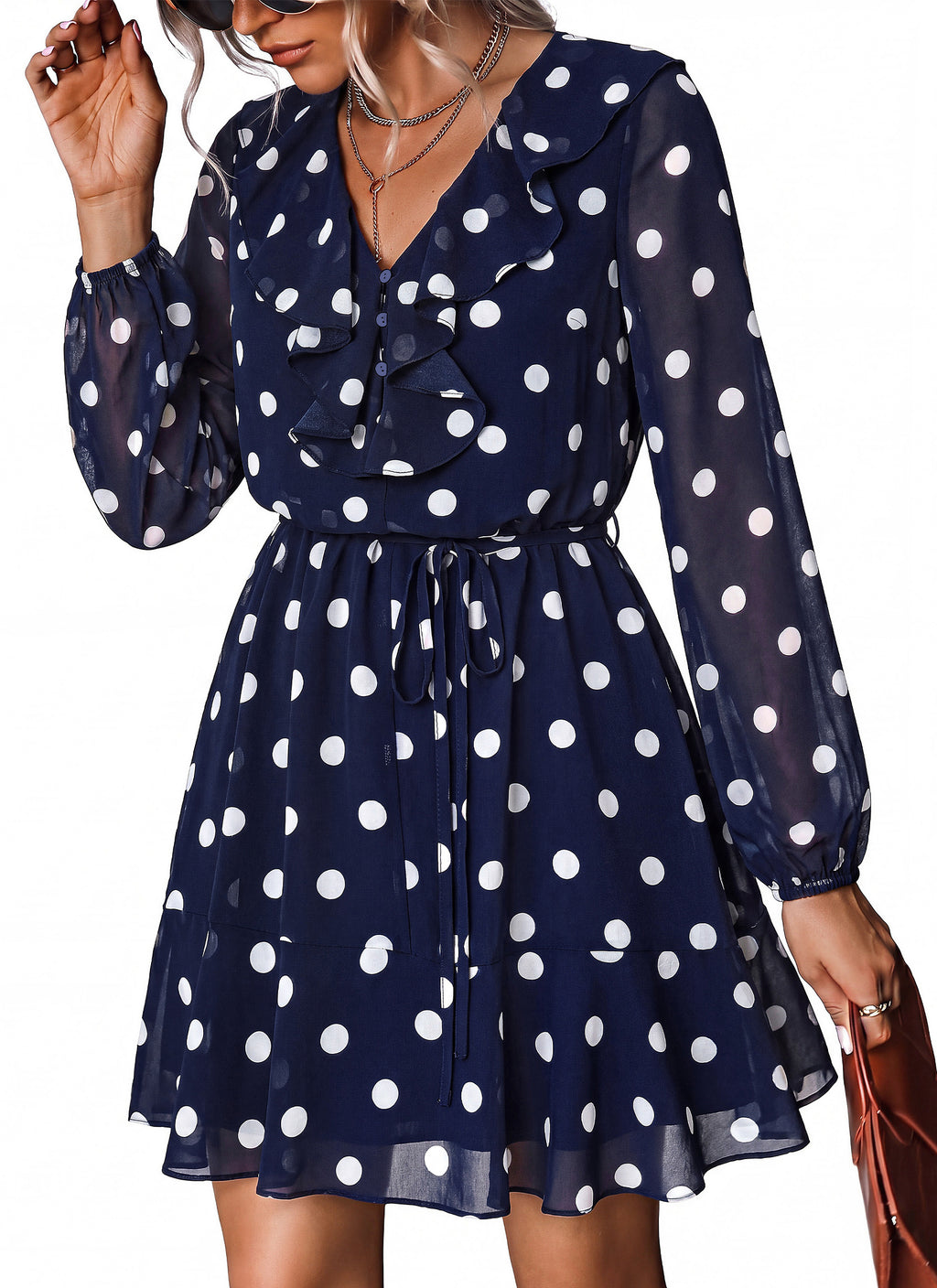 dowerme Women Belted Floral Polka Dot Mini Dress