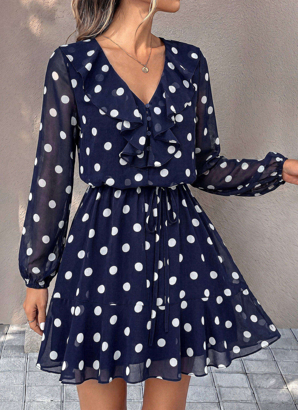 dowerme Women Belted Floral Polka Dot Mini Dress