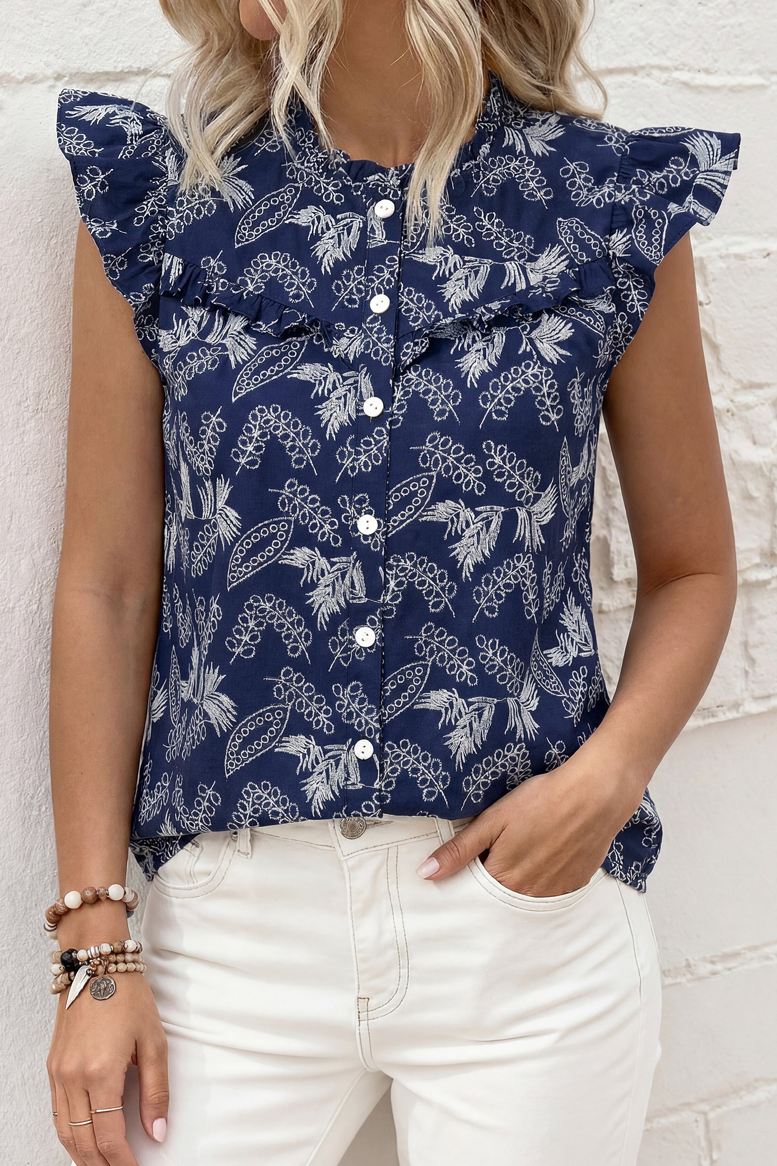 dowerme Womens Spring Tops 2026 Cute Ruffle Cap Sleeve V Neck Floral Boho Blouses Button Down Work Shirts Summer Outfits