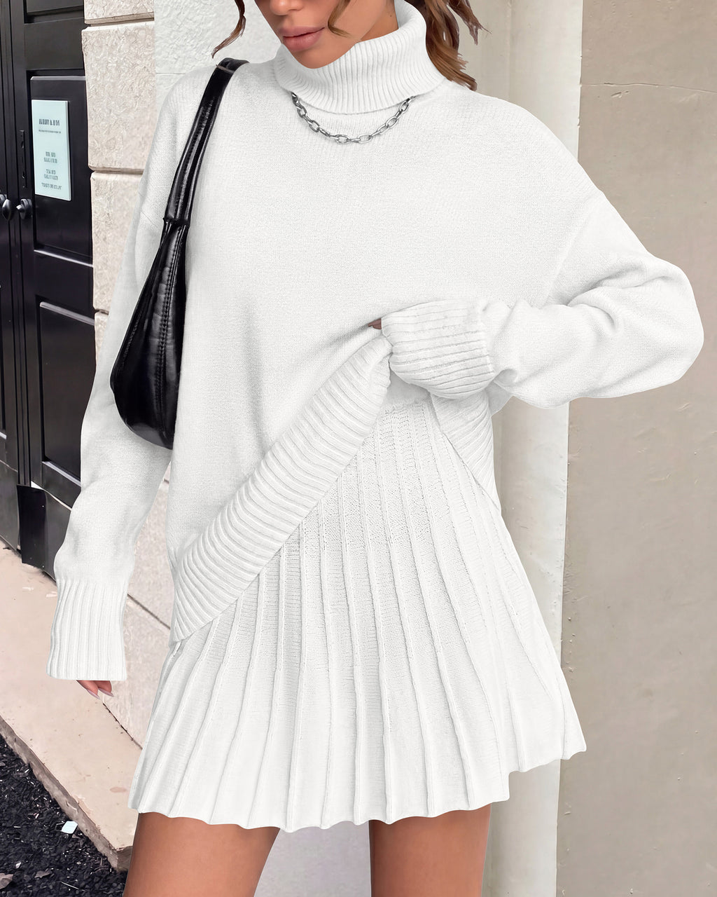 dowerme 2 Piece Sets For Women 2026 Fall Turtleneck Sweater Pleated Mini Skirt Set Cute Winter Clothing Vacation Outfits