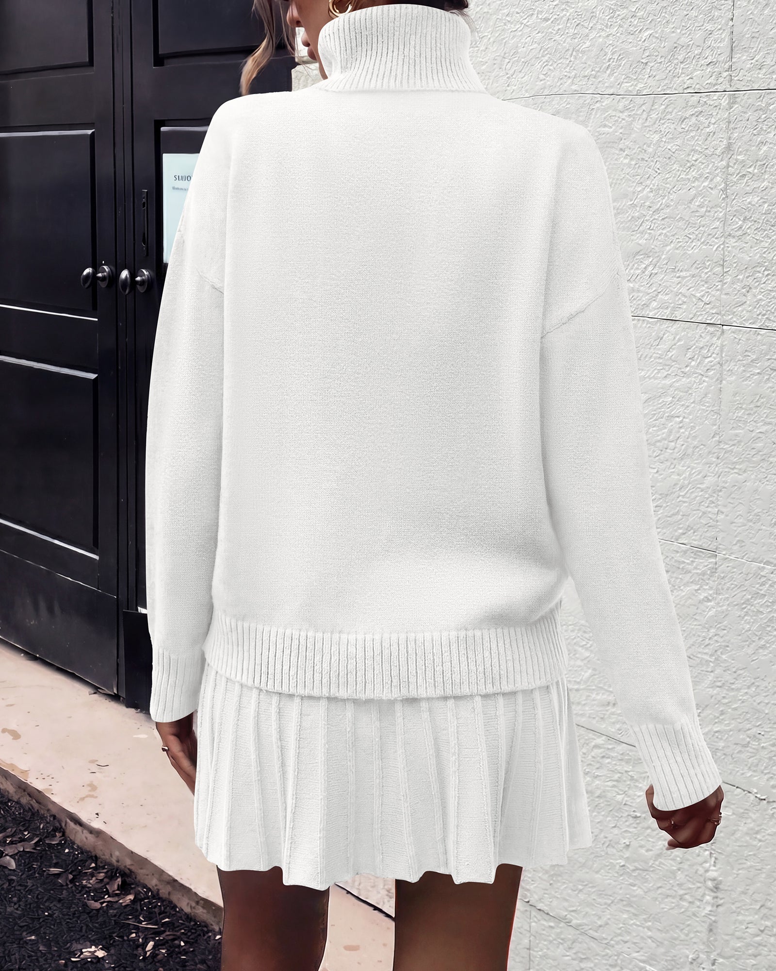 dowerme 2 Piece Sets For Women 2026 Fall Turtleneck Sweater Pleated Mini Skirt Set Cute Winter Clothing Vacation Outfits